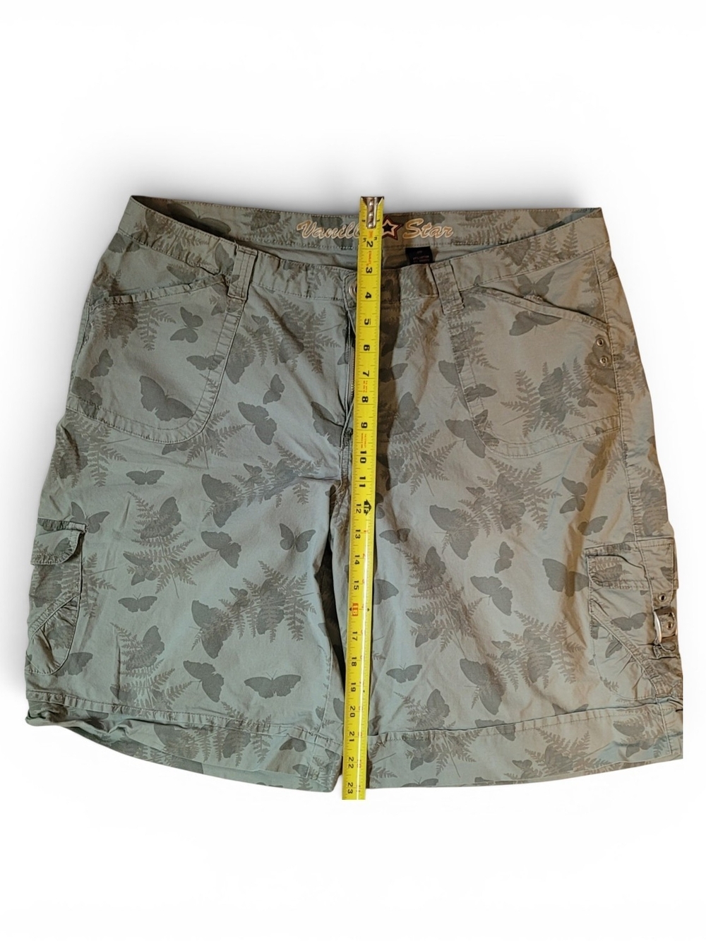 Vanilla Star Green Cargo Shorts with Butterfly Print